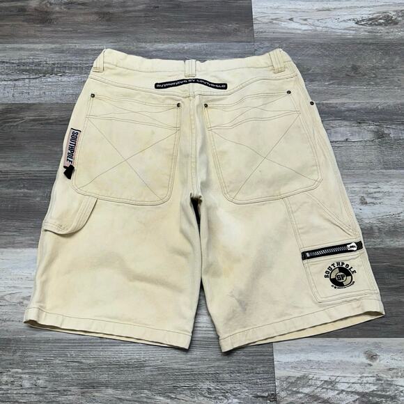 Vintage Southpole Cream Mens 39 Baggy Denim Carpenter Shorts Hip Hop Streetwear‎ - Picture 1 of 10